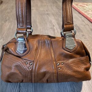 Tignanello Shoulder Bag Brown Soft Genuine Leather Pocket Purse Silver Hardware